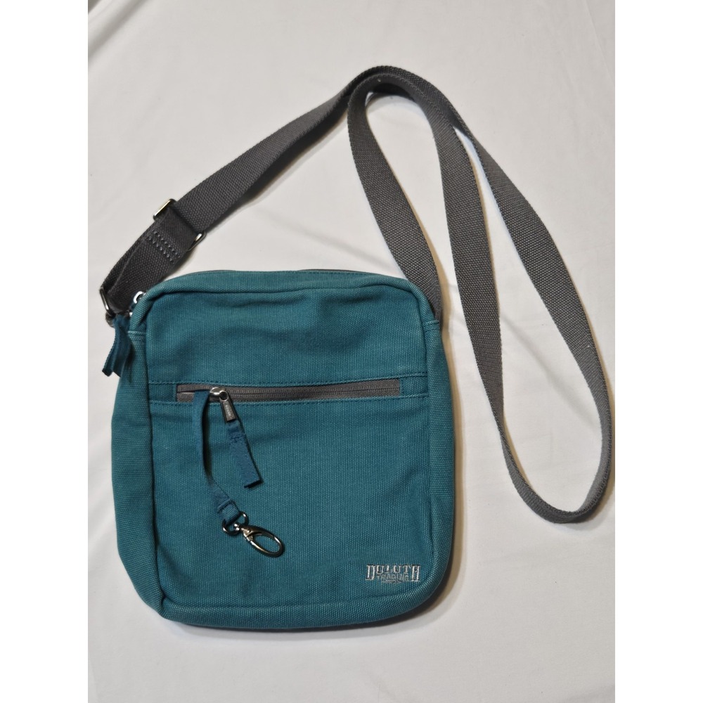 Duluth Trading Company Crossbody Canvas Zip Bag Teal Adj Strap Satchel Pockets
